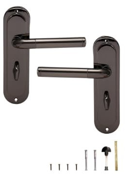 Madrid Black Nickel Bathroom Door Handles, Elegant Door Handle Set, Straight Handle Design, Ideal for Internal Wooden Bathroom and Toilet Doors (Black Nickel)