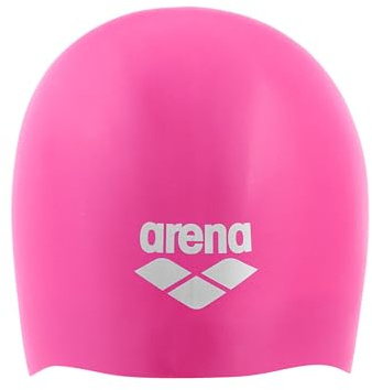 Arena Uni-Silikon-Badekappe mit langem Haar, bequem, extra weich, hohe Elastizität, für Damen und Herren, für den täglichen Gebrauch und Training, schockierendes Rosa/Weiß