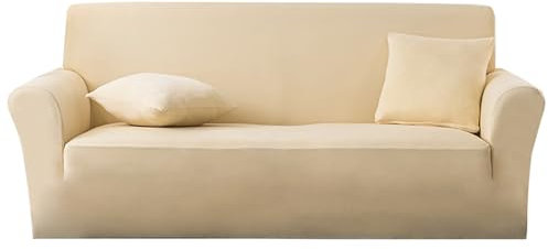 HotYou Universal Sofa Waschbare Bezüge ohne Kissenbezug für 1/2/3/4 Sitzer Stretch Sofabezug 1 Stück Sofahusse Elastische Couchbezug mit Anti-Rutsch-Schaumstoffe,Beige,4 Sitzer