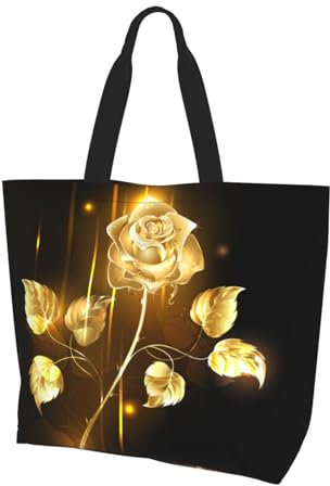 DNBCLEZK Schultertasche aus Polyester, große Tasche, Shopper mit trendigen Drucken, Uni, für den täglichen Gebrauch, für Damen und Herren, verschiedene Muster-Designs, Schwarz , Einheitsgröße
