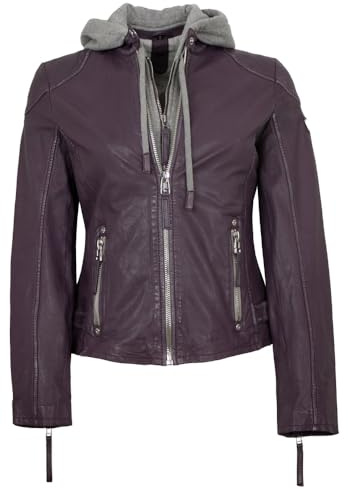 Gipsy - Damen Echtleder Lederjacke Lammnappa Kapuze Pruple Größe M