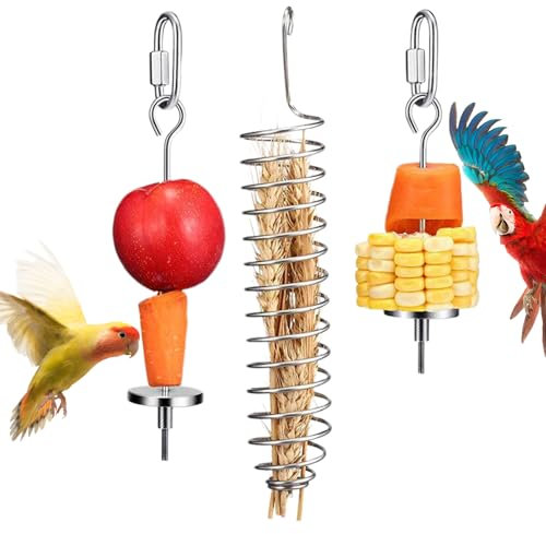 Vogelspieß | Papageienspieß Skew2er Feeder | Fütterungsgerät für Vogelkäfig | BiXrd Obst SkewCers Papageienfutter SkewSer | Edelstahl Käfig Zubehör, Futterbedarf Anreicherung Gabel für Sittiche