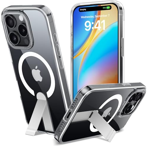 ÁRBOLORO Magnetischer Hülle für iPhone 15 Pro mit Ständer, Transparent | Unsichtbarer Kickstand Handyhülle, Kompatibel mit MagSafe, Stoßfest Kratzfest Schutzhülle, Vergilbungsfrei