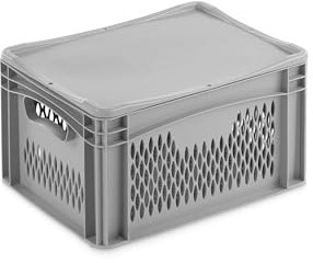 Aufbewahrungsbox mit Deckel | stabile Eurobox in 32 Ausführungen | Behälter für Garten, Haushalt, Lager oder Werkstatt – mit aufliegendem Deckel (Durchbrochen - mit Handgriff, 40x30x23,3 cm)