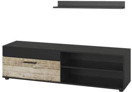 Vicco Lowboard & Regal Berno, Schwarz/Sandeiche, mit 1 Klappe