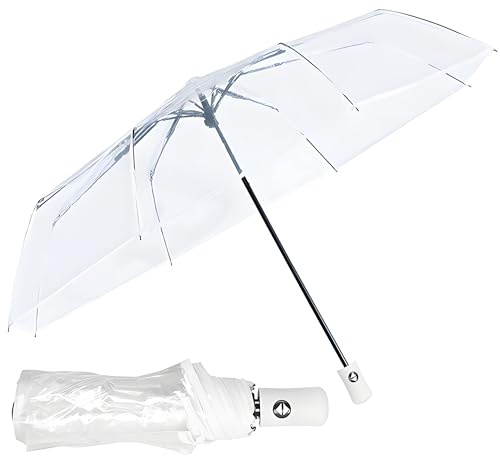 MZSX Parapluie pliable transparent, parapluie transparent automatique, coupe-vent et ouvert-fermé, parapluie tendance portable pour l'extérieur, femmes hommes, décoration de mariage, pliable, pour