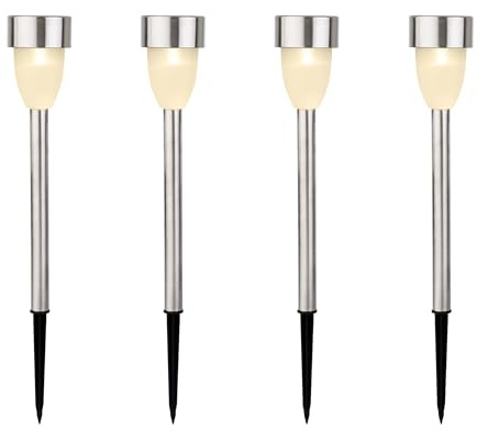 Lumineo LED Solar Außenleuchte 26cm Edelstahl 4er Set Solarleuchte Gartenlicht zum Stecken Gartenleuchte Wegeleuchte Gartenlampe Solarlicht Solarlampen Gartenbeleuchtung für Außen Garten Warmweiß