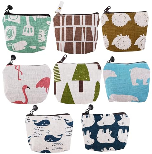 8 Pièces Petite Pochette Tissu Zippée,10 x 9,8cm Mini Pochette Tissu,Porte Monnaie Enfant,Mini Trousse,Porte Monnaie Fille pour Enfants,Petite Pochettes Tissu Zippée pour Pièces de Monnaie,Cartes