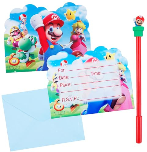 20Pcs Party Invitations+ 1Pcs Kawaii Gel Pen, Kids Birthday Party Invitations with Envelopes, Double Sided Hero Theme Invite Cards+Pens Set for Birthday Baby Shower School Supplies