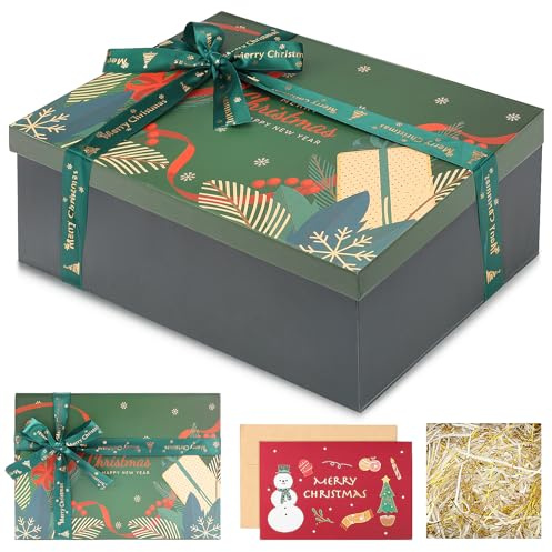 Weihnachten Geschenkbox Set, 29 * 22 * 10.8cm Geschenkkarton, Geschenkbox mit Schleife Grußkarte, Geschenkboxs mit Deckel Weihnachten, Rechteck Geschenkboxs für Weihnachtsgeschenke Verpackung
