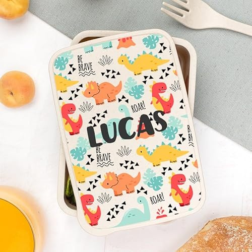 Wanapix | Fiambrera Dinos Personalizada | Caja Merienda con Nombre para Colegio/Guardería | Comida/Almuerzo | Con Cubiertos | Sin BPA | 700ml | Dinosaurios