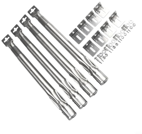Oniissy Set di bruciatori regolabili in acciaio inox, per barbecue a gas, 4 pezzi, lunghezza 35-42 cm, kit di montaggio ugello da 11 mm, controllo del flusso d'aria uniforme del calore