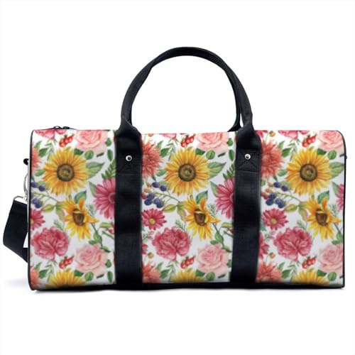 Travel Duffle Bag - Waterproof Foldable Gym/Overnight Bag, 47x22x25cm Carry-on, Fits 15-Inch Laptop,Sunflower Pattern