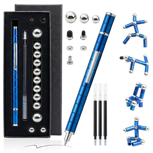 ZestEcho Fidget Pen Magnetstift, magnetischer Kugelschreiber 2 in 1 als Schreibstift & Touch Pen, magnet stift zum Formen, Stressabbau Gadget, Geschenkidee für Büro Schreibtisch, Blau