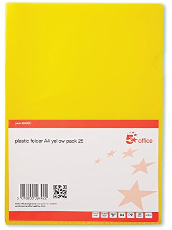 5 Star Office Folder Cut Flush Polypropylene Copy-safe Translucent 120 Micron A4 Yellow [Pack 25]