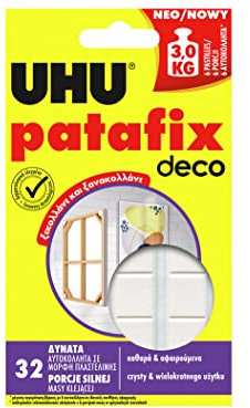 UHU patafix deco, Starke, wieder ablösbare und wieder verwendbare Klebepads, Klebekraft bis zu 2 kg, 32 Stück
