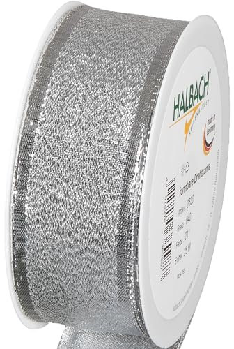 Halbach Seidenbänder Geschenkband Silber - made in Germany - mit formbaren Drahtkanten | 40mm x 25m | Edles goldenes Band für Hochzeit oder Weihnachten