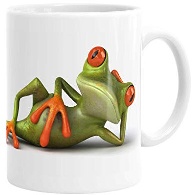 Merchandise for Fans Becher aus Keramik - 330 ml Motiv: 3D-Frosch liegt entspannt am Boden (03)