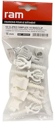 Ram - Clipeo Simple Collier-Cheville avec Bagclip pour Tube Multicouche, 16mm, Blanc, Sachet de 10