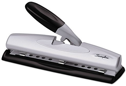 Swingline Locher, Desktop-Locher, 12 Blatt, 2–3 Löcher, verstellbar, LightTouch, Schwarz/Silber (74026)