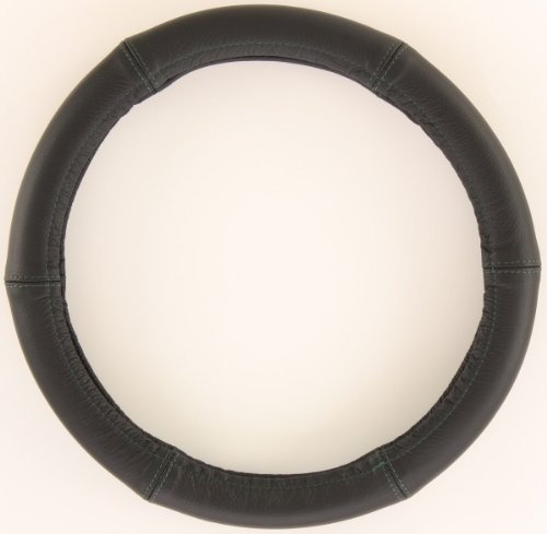 ZentimeX Lenkradbezug Lenkradhülle Lenkradschutz 35-36cm Leder schwarz Nahtfarbe grün