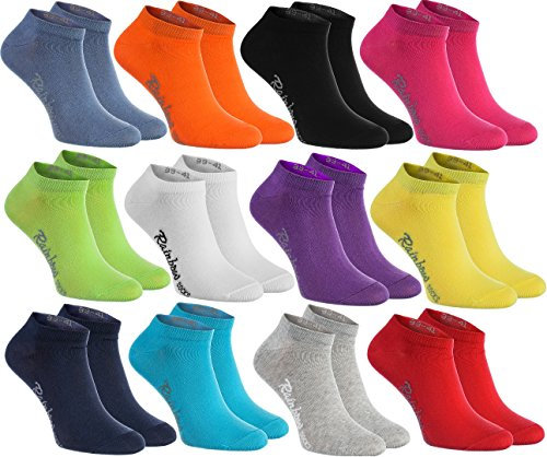 Rainbow Socks - Damen Herren Baumwolle Bunte Sneaker Socken - 12 Paar - Mehrfarbig - Größen 36-38