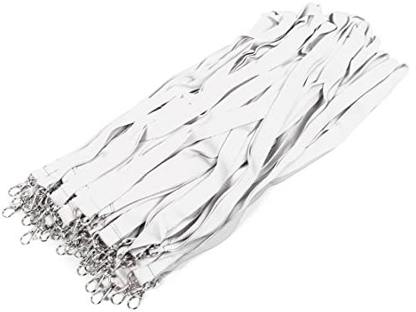 Kandinsky Schlüsselbänder Lanyards unbedruckt, Weiß, mit Verschluss, 20 mm Breite (50 Stück)