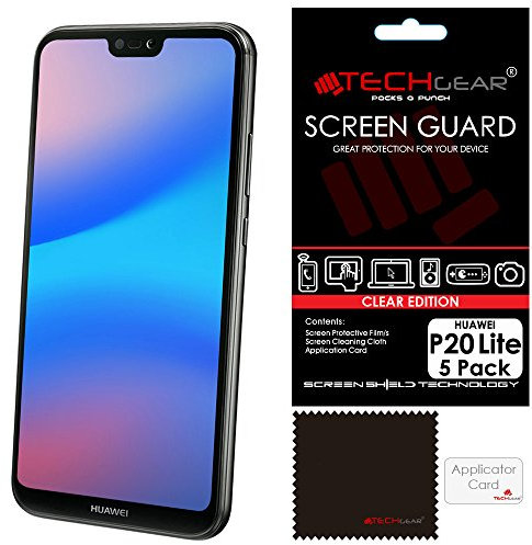 TECHGEAR [5 Stück Displayschutz für Huawei P20 Lite - Ultra Klare Schutzfolie für Huawei P20 Lite - mit Reinigungstuch + Applikationskarte