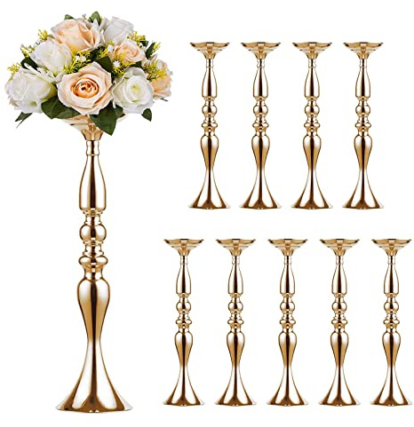 Sziqiqi 10 Gobelets Moderne Et Minimaliste Européen Stade T De Mariage Support pour Les Fleurs De Mariage Tableau À Bougeoir Ornement D’intérieur Creatif, D’or-50cm