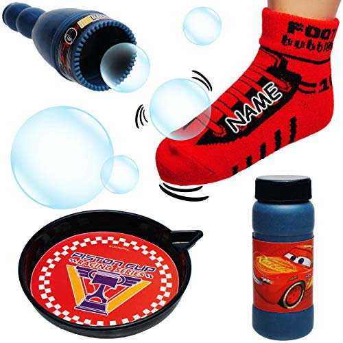 alles-meine.de GmbH Seifenblasenset - mit Socke - große Fußball Seifenblasen - inkl. Name - stabil + Fast unkaputtbar - Cars - Auto - Lightning McQueen - Seifenblasenspiel mit NA..