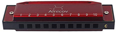 Alnicov Mundharmonikas 10 Löcher 20 Melodien Mundharmonika Schlüssel C Für Anfänger/Profis/Kinder/Erwachsene Mit Etui Und Reinigungstuch - Rot