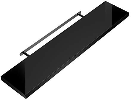 Casaria® Wandregal Holz Schwarz Hängeregal mit Halterung 15kg Tragkraft Küche Wohnzimmer Schweberegal Bücherregal Regalbrett Schwebend Hochglanz 70cm