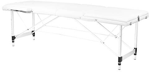 ACTIVESHOP Massageliege Klappbar Massagetisch Kosmetikliege Behandlungsliege Massage Table Komfort mit 3 Zonen höhenverstellbaren Aluminium-Füßen und Premium-PU-Leder mit Tragetasche Weiss