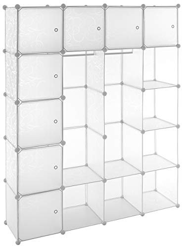 Nexos Trading Kleiderschrank Garderobenschrank Steckregal 178x145x37cm transparent individualisierbar Stufenregal erweiterbar Kastenregal mit 2 Kleiderstangen