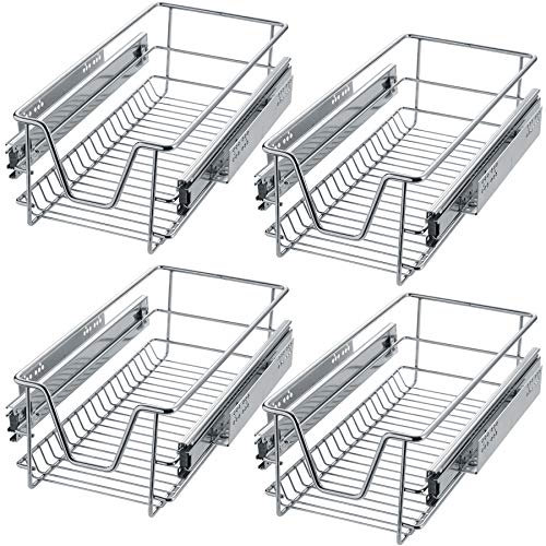 tectake® Teleskopschublade, ausziehbare Schublade, Teleskopregal nachrüsten, Schublade Unterschrank Küche, Regal Küche, Schubladen Organizer Büro, bis 25 kg - passend für 30 cm, 4er Set