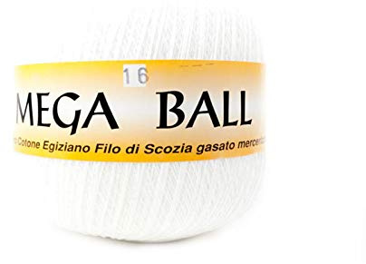 MegaBall gomitoli di filo di scozia da 250gr per lavori a uncinetto centrini pizzi tombolo n16bianco