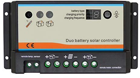 EPEVER Regulador de carga solar 20 A PWM EPIPDB Serie para 2 cargas de batería, 12 V/24 V, regulador solar para autocaravanas, caravanas y barcos (EPIPDB-COM-20A)