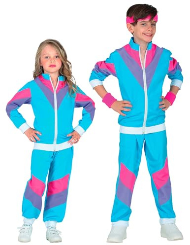 W WIDMANN MILANO Party Fashion - Kinderkostüm Trainingsanzug | Jacke und Hose, Retro 80er Jahre Outfit, Jogginganzug für Karneval, Mottoparty