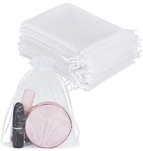 YQL 100 Stücke Organzasäckchen 13X18cm Weiß, 5X7 Zoll Organzasäckchen Klein, Schmuckbeutel mit Kordelzug, Geschenktüten für Süßigkeiten Hochzeit Party Weihnachtsfest Verpackung