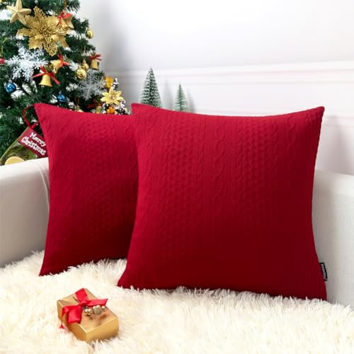 Booque Valley Dekokissenbezüge, Kissen, 2 Stück, superweich, elegant, modern, geprägt, gemustert, rot, dekorativ, dehnbar, für Sofa, Bett, Auto, Stuhr, 45,7 x 45,7 cm (rot)