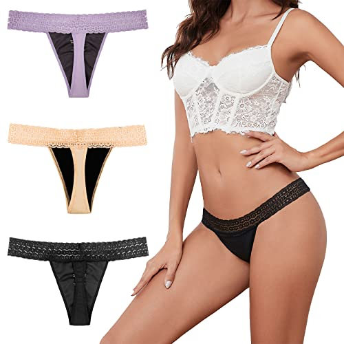 shaperisfree Sexy Perioden-Unterwäsche, auslaufsichere Periodenstrings für Damen, Baumwolle, saugfähig, Periodenhöschen, Spitzen-Bikinis, M
