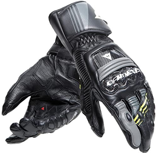 Dainese Druid 4 Gloves Motorradhandschuhe Sport Racing Handschuhe Leder, BLACK/CHARCOAL-GRAY/FLUO, M