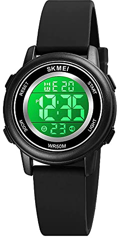 Montre de sport numérique unisexe pour homme et femme, double affichage avec alarme et chronomètre, Noir