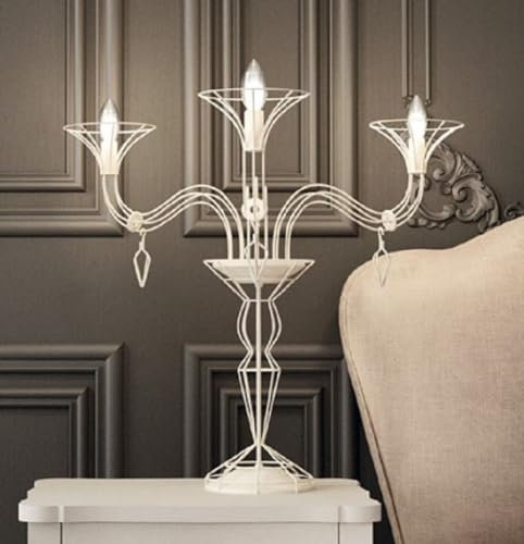Casa Padrino Luxus Jugendstil Tischleuchte Weiß Ø 70 x H. 60 cm - Edle Metall Schreibtischleuchte - Barock & Jugendstil Tischleuchten - Luxus Qualität - Made in Italy