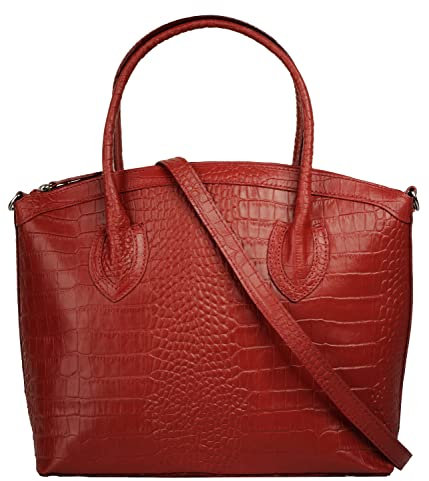 Cluty Handtasche Echt Leder Damen | Made in Italy, Kroko Umhängetasche, Business Shopper, Aktentasche mit Innenfächern | 021320
