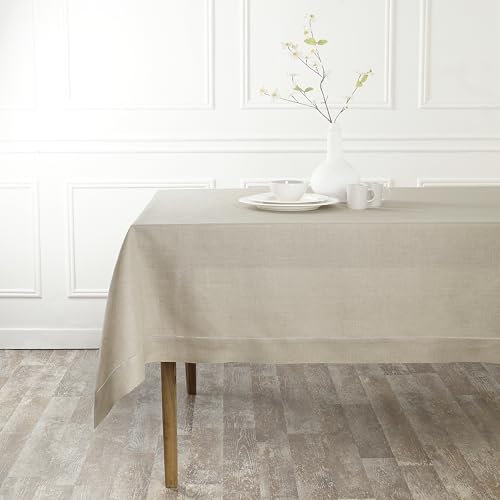 D'Moksha Homes Leinen-Tischdecke, 100% reines Leinen, Hohlsaum-Tischdecke, 132,1 cm lang, quadratische Tischdecke, Innen- oder Außenbereich, Frühlingssommer-Tischdecken, Vintage-Natur, 132,1 x 132,1