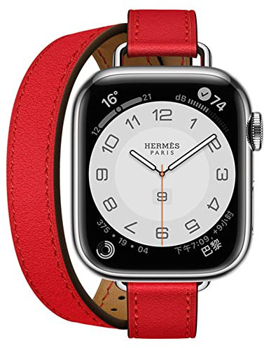 Compatibile con Apple Watch Cinturino 49mm 46mm 45mm 44mm 42mm(Serie 3),Donna Sottile Double Tour Cinturini in Vera Pelle per iWatch Ultra 2 Serie 10/9/8/7/6/5/4/3/SE(42/44/45mm,Red)