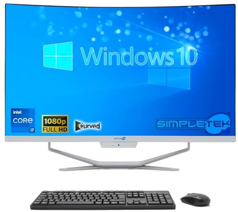 SIMPLETEK All in One AiO 27 FHD Curvo Windows 10 Core i7 hasta 3.6GHz 16GB RAM SSD 240GB + 1TB Mouse Teclado Inalámbrico Incluido Webcam PC Gaming Curved Streaming Casa Trabajo Ordenador para Niños