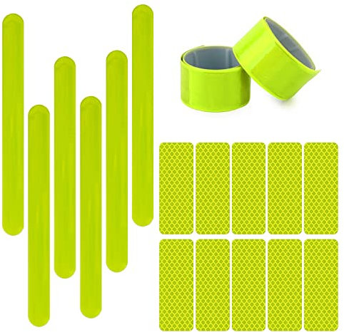 6-fluoreszierende Bänder (30cm), 10-reflektierende Aufkleber, Sonnenschutz wasserdichte reflektierende Bänder, reflektierende Handgelenkriemen zum Joggen, Radfahren, Wandern und Camping (gelb grün)