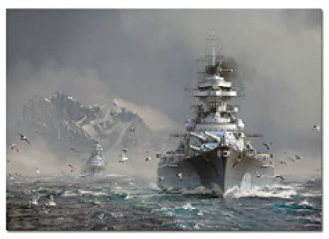Gerahmtes Leinwandbild Wandbild, Bismarck-Klasse Schlachtschiff Poster gedruckt World of Warships Wandkunst Bilder für moderne Bürodekoration 50 x 75 cm Rahmen